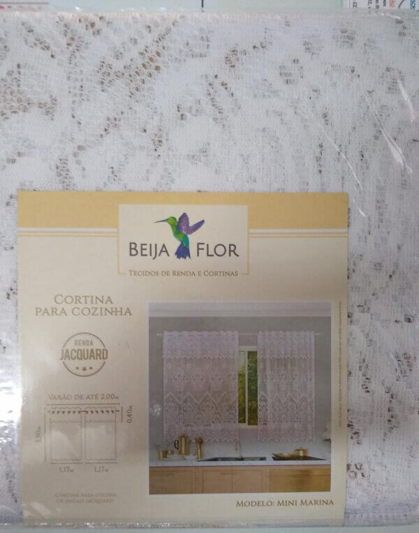Cortina Cozinha Renda c/ Bandô Mini Marina 1,50 x 2,35 - BEIJA FLOR