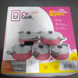 Panela Classy 05 Pçs Antiaderente Tampa de Vidro Craq/Verm - MR COOK