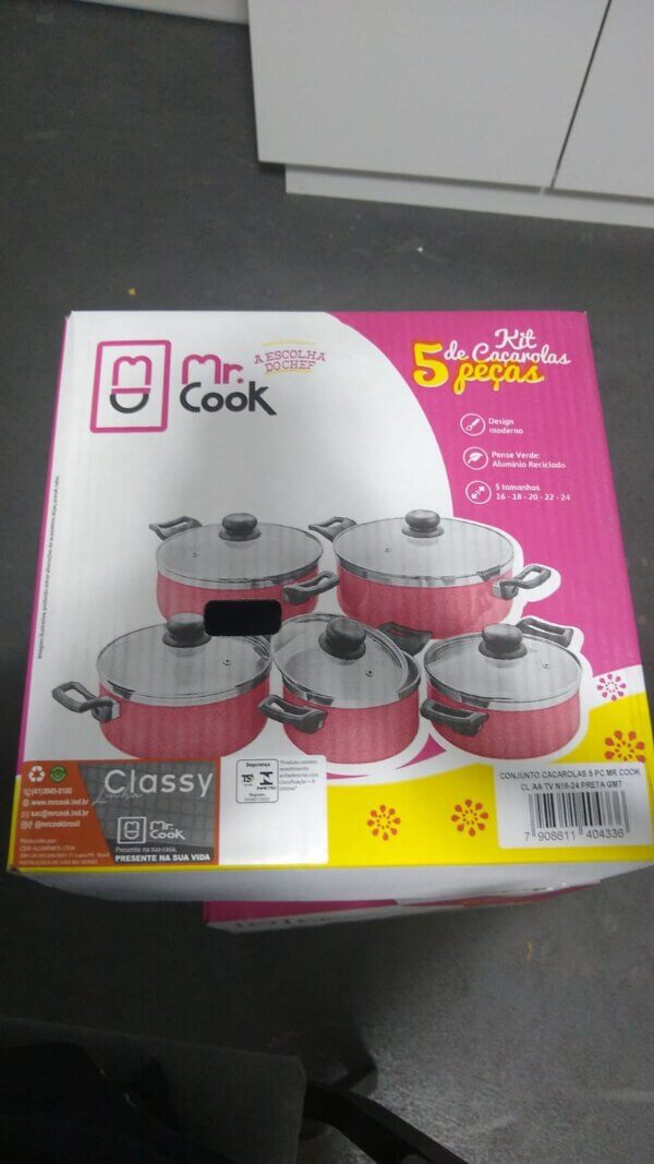 Panela Classy 05 Pçs Antiaderente Tampa de Vidro Craq/Verm - MR COOK